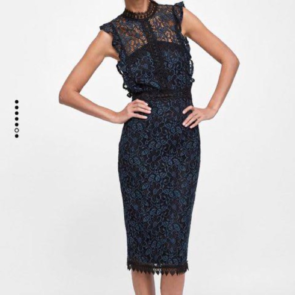 Zara Basic Floral Embroidered Midi Dress